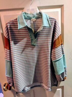 Striped Pullover in Mint, Rust & Pale Blue